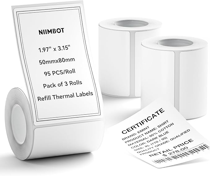 NIIMBOT 3 Roll Set Labels, 2" x 3.2" (50x80mm) Waterproof Thermal Label | for B1/B21/B31 Label Maker, for Product Info/Address/Barcode/Price/Homemade Food