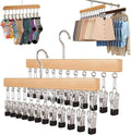 10/12-Clip Wooden Hanging Organizer, Sturdy Rack for Pants, Leggings, Socks, Hats, Scarves, Multi-Purpose Closet Storage for Home Use (2, Burlywood 12clip)