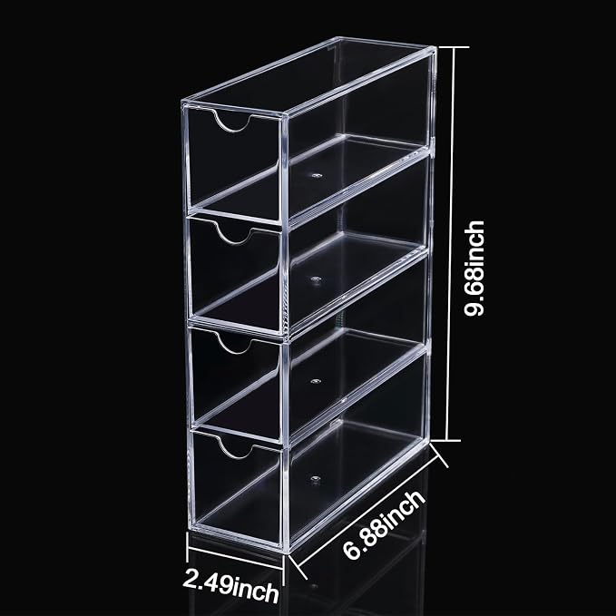 Acrylic Stackable Drawer Organizer with 4 Clear Drawers for Bathroom & Vanity Makeup Storage