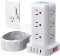 Extension Cord with Multiple Outlets, SMALLRT Flat Plug Power Strip Tower, Outlet Extender with USB 12 AC Outlets, 10FT Ultra Thin Extension Cord for Home Office, Overload Protection