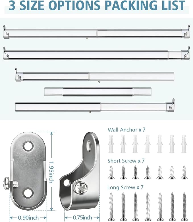 Heavy Duty Oval Closet Rod for Hanging Clothes, 17.8-31 Inch Adjustable Closet Rods, Premium Chrome