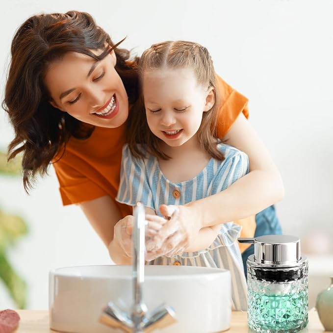 Malachi Foaming Hand Soap Dispenser, Refillable Clear Glass Foam Pump Bottle for Hand Soap, Dish Soap, Body Wash, Shampoo, Facial Cleanser & Baby Wash, Multi‑use for Bathroom, Kitchen & Commercial Use