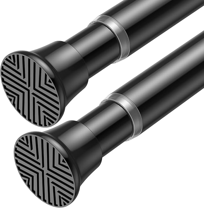 2Pack Curtain Rod 30-76Inch Black Tension Rods for Windows Spring Adjustable Curtain Rods no Drilling Tension Curtain Rods for Window,Doorway,Closets