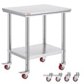 VEVOR Stainless Steel Work Table 30 x 24 x 33 Inch Prep Table with 4 Caster