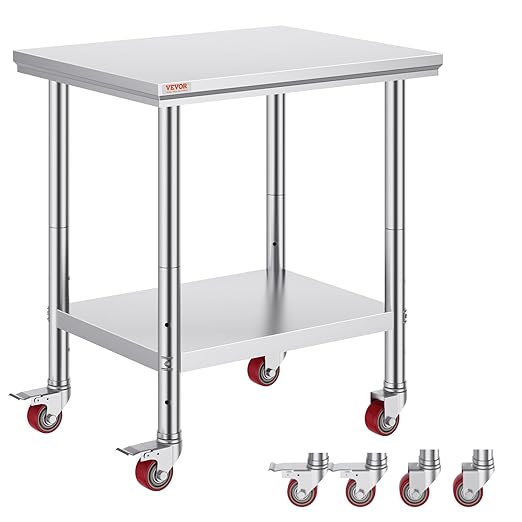 VEVOR Stainless Steel Work Table 30 x 24 x 33 Inch Prep Table with 4 Caster