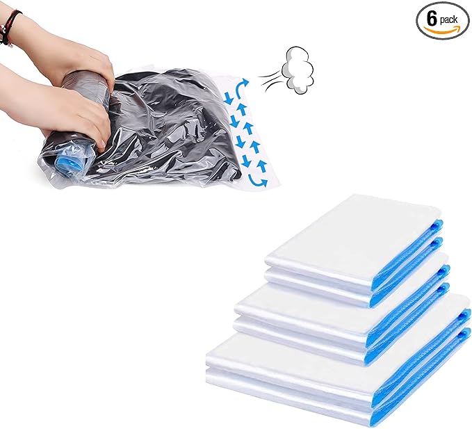 Andiker Vacuum Storage Bags 6 Pcs, Transparent and Environmental Protection Travel Compression Bags Sealing Clothes Bags Save 80% Space Saver Bag