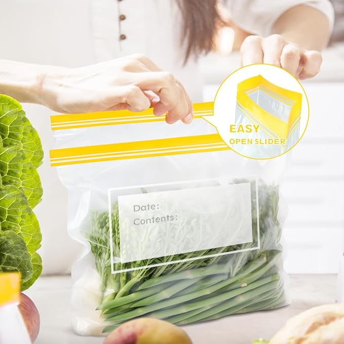 Teivio Gallon Freezer Bags 160 Count (4 Pack of 40), Double Zipper Seal, BPA-Free Thick Plastic Food Storage Bags for Home, Kitchen, Travel, Camping, Meats, Vegetables, Snacks, Sandwich bags