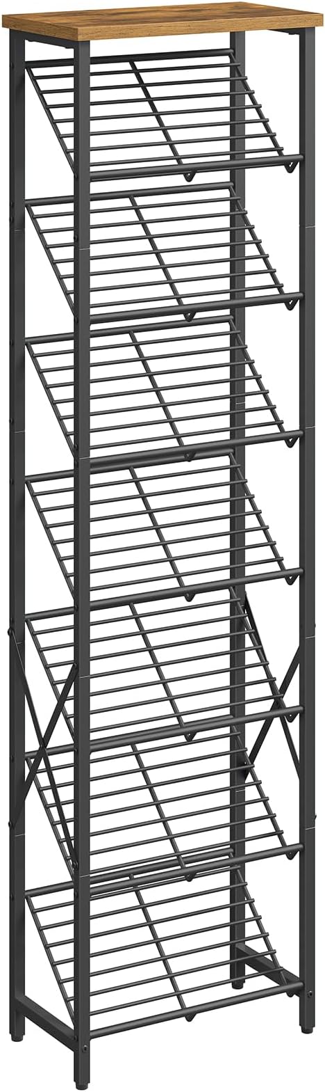 YATINEY 8-Tier Tall Shoes Rack, Slim Shoe Organizer for Entryway, Large-Capacity Thin Shoe Rack for Closet, Narrow Shoe Storage Shelf Holds 8-16 Pairs, Space Saving, Black and Rustic Brown SS18BR