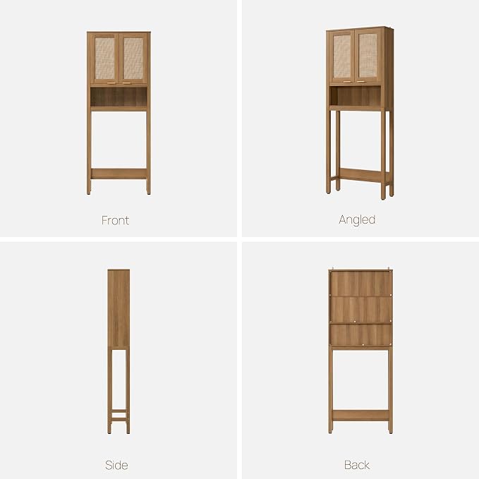 SICOTAS Over the Toilet Storage Cabinet, Rattan Door Bathroom Organizer | Freestanding Bathroom Organizer with Adjustable Shelf, Over Toilet Storage Cabinet for Bathroom, Laundry Room, dnd Restroom