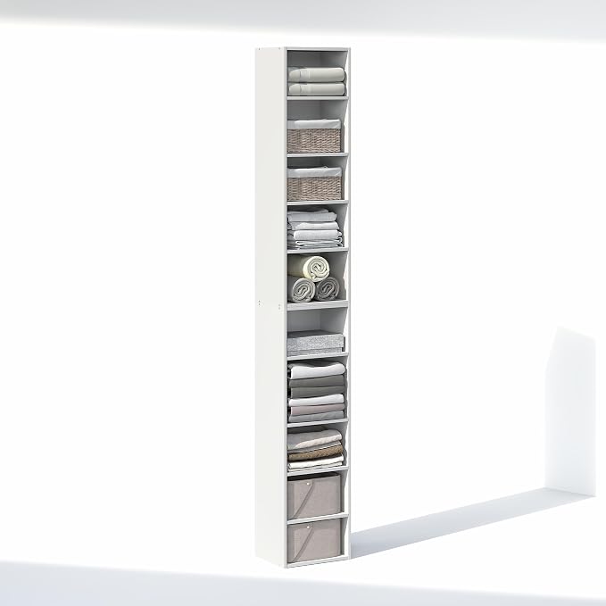 Furinno PASIR 10-Tier Closet Organizers and Storage, Open Shelf, Storage Organizer, 12-Inch Width, for Closet, Bedroom, White