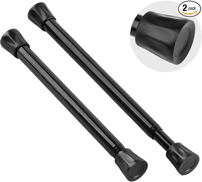 TYRON Small Tension Curtain Rod Adjustable 7 to 10.5 Inch, Short Mini Window Spring Curtain Rod, Suitable for kitchen, Front Door, Shelf Dividers (Black, 2 Pack)