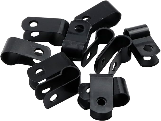 Antrader R Type Cable Clamps,Black Cable Clips for Wire Management,200Pcs | Cable Clamp with Screws,1/4" Clamps Fasteners