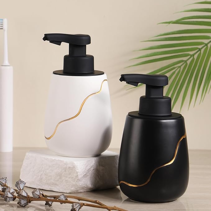 BosilunLife Ceramic Touchless Soap Dispenser Rechargeable Black 17 oz | Black Ceramic Touchless Soap Dispenser Infrared Sensor 0.25s Auto Pump USB-C Rechargeable 1800mAh 17 oz Wide-Mouth Refill