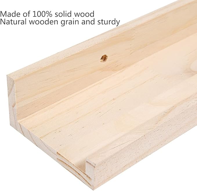MBYD 24 Inch Floating Shelves Natural Wood Set of 3, Wall Mount Picture Ledge Wooden Wall Shelf for Home Decoration Nursery Book Shelves for Bedroom, Living Room, Office, Kitchen, 3 Same Dimensions