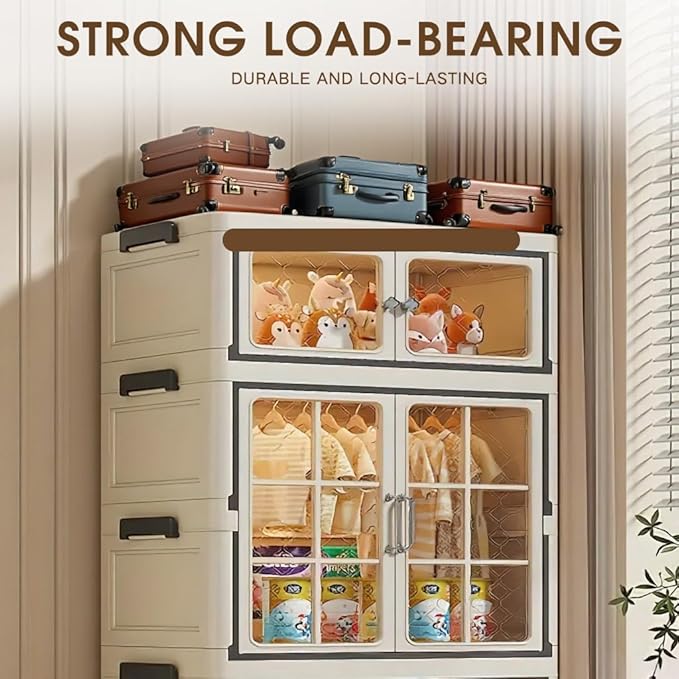 SunSettler 4 Tier Stackable Plastic Storage Bins with Lids and Wheels, Collapsible Organizers Bins with Lids, Closet Organizers and Drawers for Home, Dorm