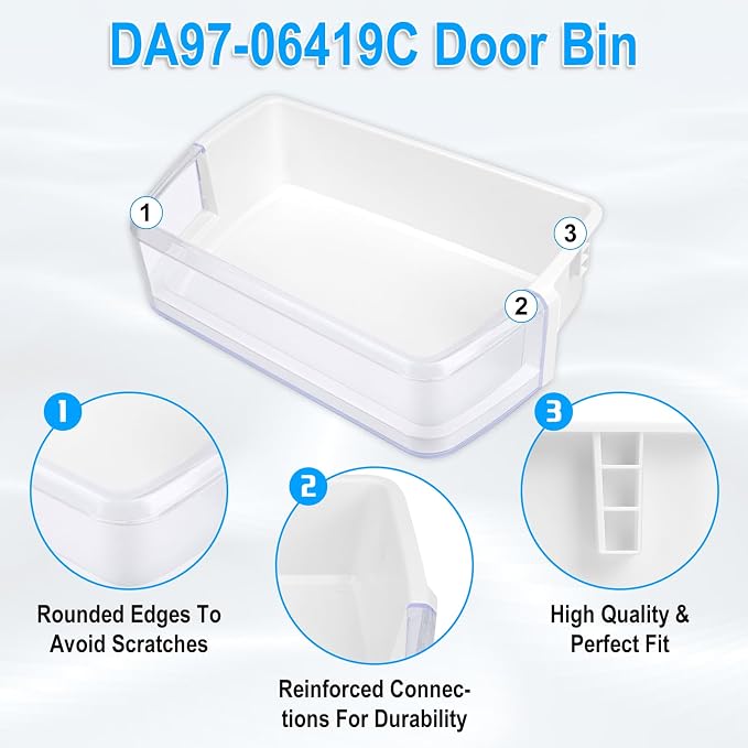 [2 PACK] UPGRADED DA97-06419C Refrigerator Door Bin Shelf Right Compatible with Samsung Refrigerator Door Shelf Parts DA63-04314 DA63-04316 AP4567198 RFG293HARS RFG297HDRS RFG298HDRS Door Shelf