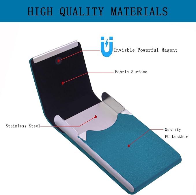 Business Card Holder with Ultra Slim Design,Business Card Case with Premium PU Leather,Suit Pocket Metal Card Holder for Women/Men,Professional Name Card Holder with Magnetic Shut(GrayBlue)