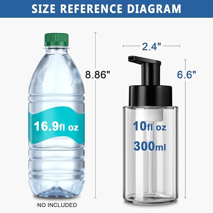 RYTOXILO Foaming Soap Dispenser, 10 oz/300ml Foaming Hand Soap Dispenser, 3 Pack Glass Foaming Soap Dispenser for Bathroom & Kitchen, Clear Refillable Foam Soap Dispenser Bottle with Waterproof Labels
