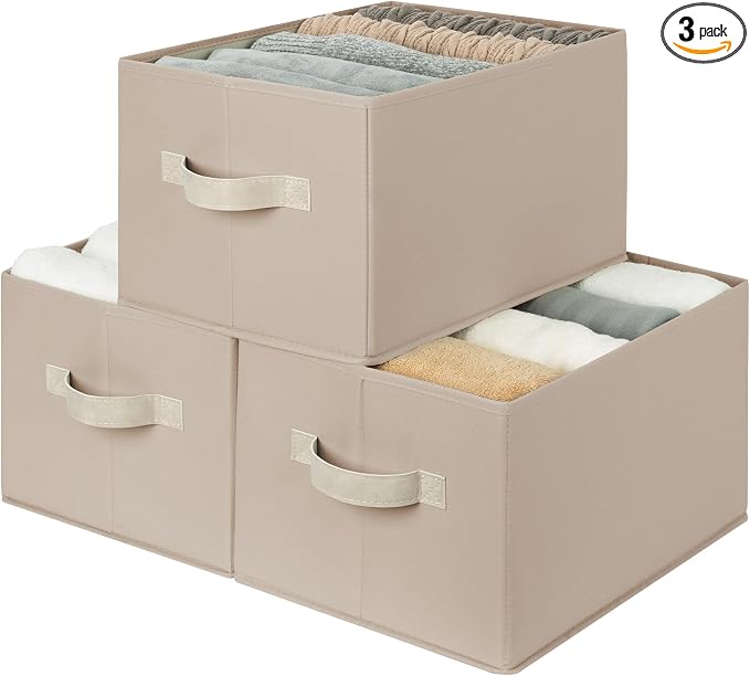StorageWorks Closet Organizer Storage Baskets, Fabric Storage Bins for Shelves, Closet Organization and Storage Basket, Organizer Bins, Light Brown, 3-Pack, Large