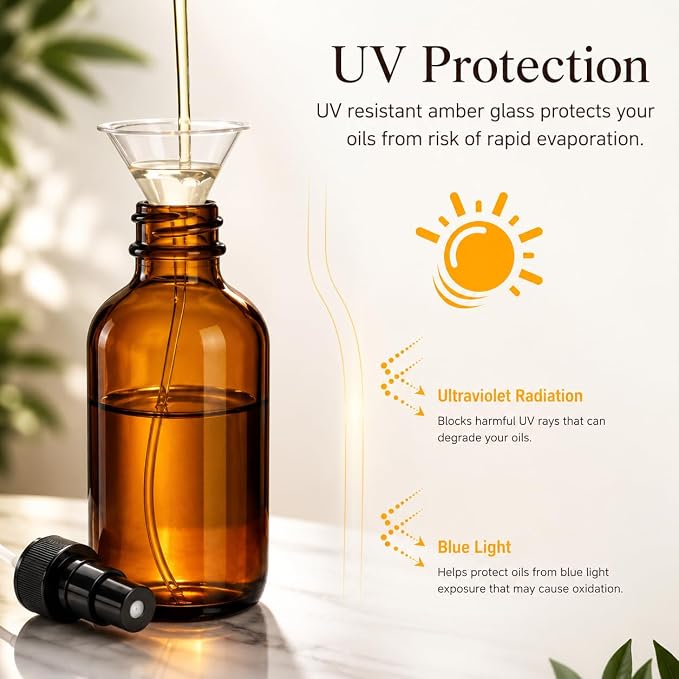 2 Oz (Pack of 2) Amber Glass Spray Bottles BPA Free | Tincture Bottle With Measured Spray, Leakproof Essential Oils Bottles For Health, Personal Care & Beauty