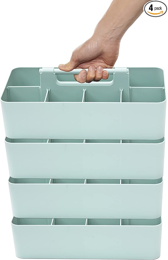 -Large Portable Caddy, DIY Dividers, 8 Compartments, School Office Supplies Home Business Organizer,Portable Basket with Handle Storage Organizer Modern Made in USA (4 PACK, Mint)