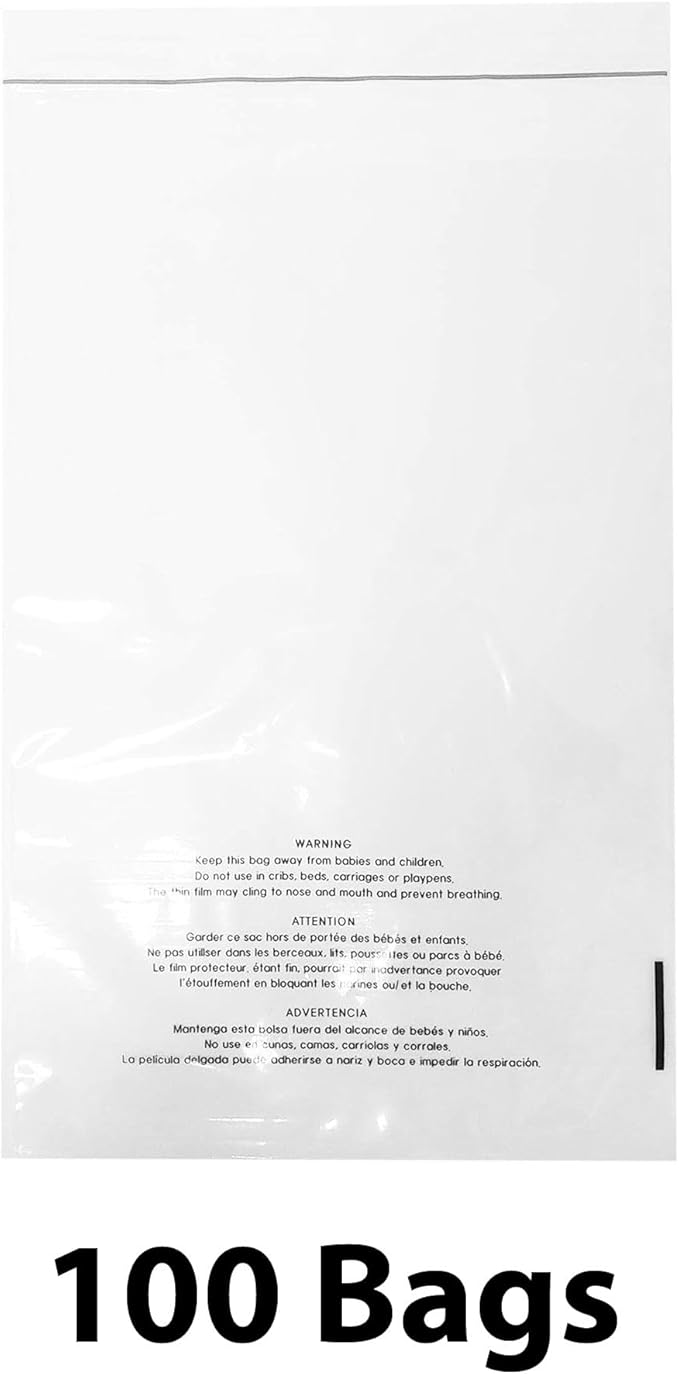 The Elixir Packaging 100 Count 6 x 9 Clear Poly Bag with Suffocation Warning Reclesable Transparent Plastic Tote Backpack Mailer Bag, Food Grade Material, 1.5 Mil Thickness