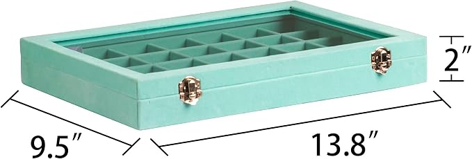 Frebeauty 35 Grid Earring Organizer,Velvet Jewelry Tray with Clear Lid | Drawer Jewelry Organizer for Rings Studs Beads,Adjustable Dividers,Dustproof Design,Earring Storage,Trinket Box,13.8×9.5Inch