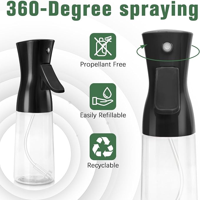 Spray Bottle For Hair,Continuous Water Mister for Hairstyling, Salons, Cleaning, Plants,Essential Oil Scents,Ultra Fine Mist Sprayer,6.8 OZ /200 ML-Black