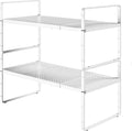 Expandable Cabinet Shelf Organizers, Kitchen Small Stand Rack Organization for Countertop Cupborad Pantry Desktop Spice Rack, White 2 Pack