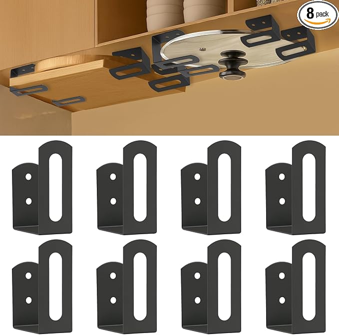 Under Cabinet Cutting Board Holder - 8 Pcs Stainless Steel Cutting Board & Pot Lid Rack Storage, Under Shelf Counter Chopping Board Organizer (Grey)