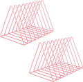 EASEPRES Vinyl Record Holder Storage, 9 Slot Metal Magazine Book Album Display Rack, Stylish Triangle Desktop File Sorter Organizer for Home Office, Pink Pack of 2