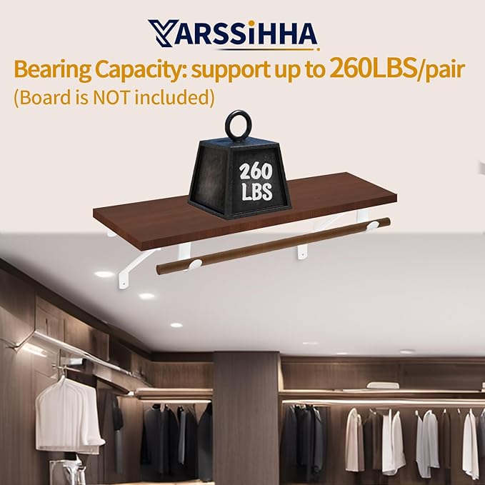 Yarssihha 2 Pack Adjustable Closet Rod Bracket, Wall Mounted Closet Shelf Bracket, White Closet Rod Support Bracket with Screws