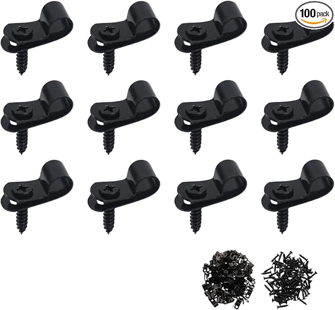 Antrader R-Type Cable Clips Cable Clamp,7mm Fence Wire Clamps,Black,100Pcs | Galvanized Steel Agricultural Fencing Fence Wire Clamps for Wood,Metal or Viny