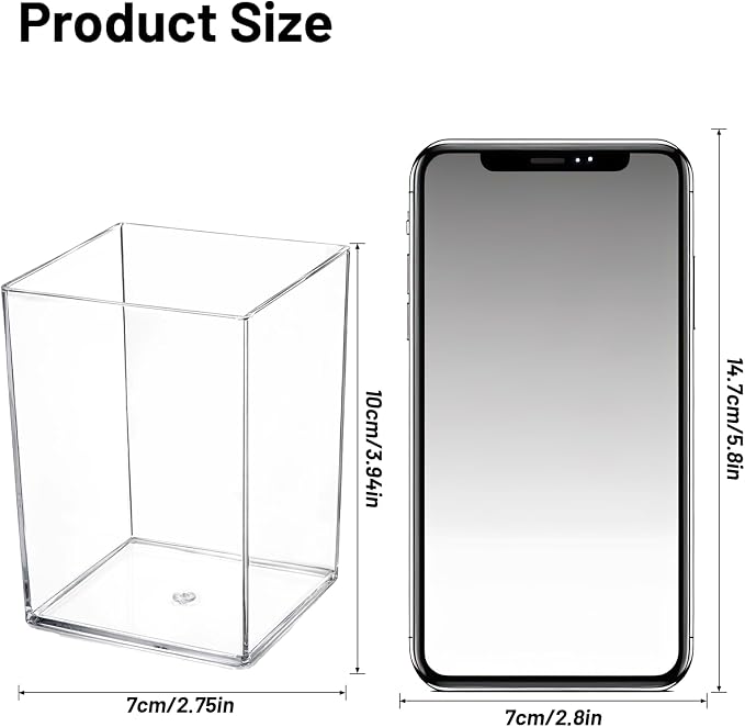 2 Pcs Pen Holder Acrylic Cylinder Container Stylish Clear Acrylic Desk Organizer Makeup Brush Storage Desktop Pencil Cup Clear Stationery Organizer for Home School Office Supplies Countertop