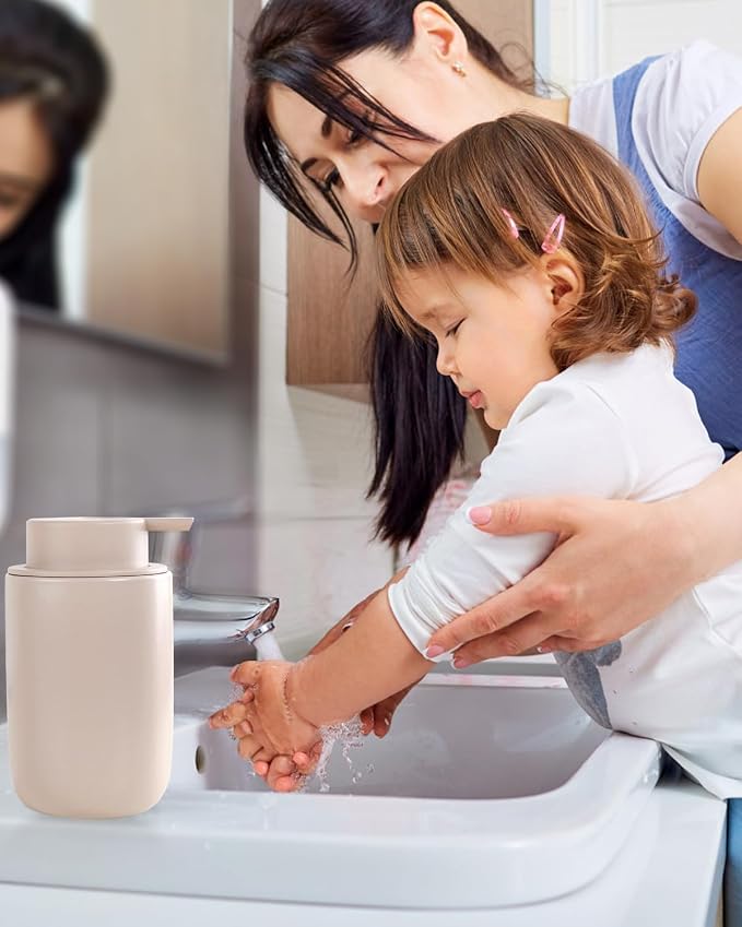 BosilunLife Foam Soap Dispenser, Hand Pump Dispenser for Kitchen Sink | Ceramic Foaming Hand Wash Dispenser for Bathroom Modern Farmhouse Small Soap Dispenser Lotion (Khaki, Foam Pump)