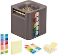 5-in-1 Sticky Note Holder and Dispenser with Magnetic Paper Clip Holder, 3x3 Pop-Up Note and Annotation Labels, Full Adhesive Note Roll Desktop Organizer for Office, Study Room (Brown)
