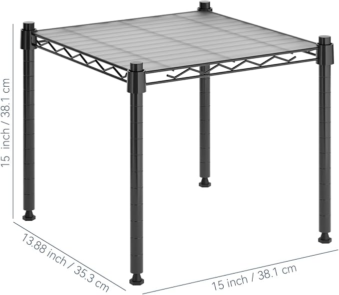 Whitmor 1 Tier Supreme Stacking Shelving Unit, Wire Metal Home Storage Organizer, 15" L x 14" W x 15" H, Black W/Liner
