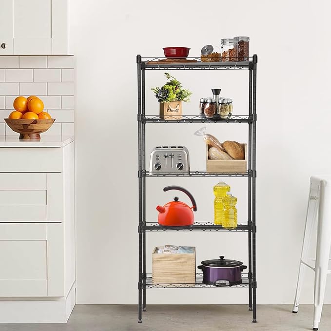Meet perfect 5-Tier Wire Shelving Unit, NSF Certified Metal Storage Rack, 750 lbs Capacity Heavy Duty Shelf, Adjustable Pantry Organizer for Kitchen Garage Laundry, 47.6" H x 21.5" W x 11.6" D