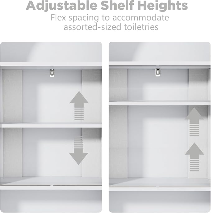 Arched Over The Toilet Storage Cabinet, White Freestanding Bathroom Organizer with Sliding Door, Adjustable Shelf & Anti-Tip Device for Bathroom, Laundry