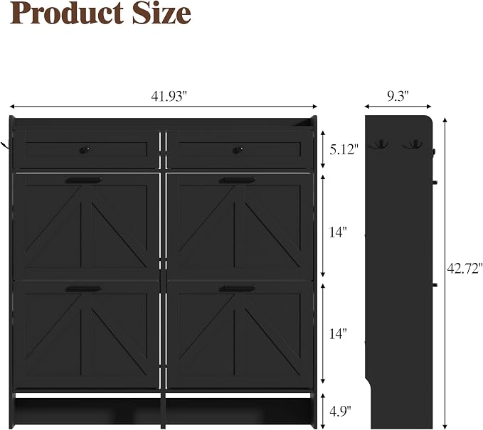 Thacuok Shoe Cabinet with 4 Flip Drawers & 2 Storage Drawers, Rustic Farmhouse Narrow Shoe Organizer Cabinet, Slim Shoe Rack Cabinet, Shoe Storage Cabinet for Entryway, Hallway, Front Door