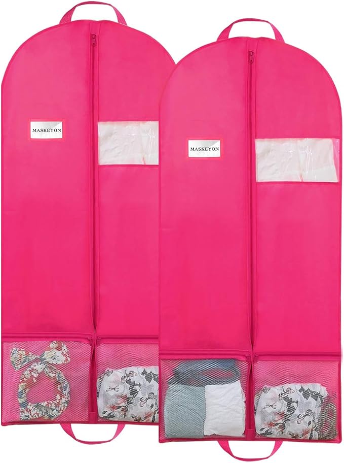 51" Garment Bags with Zipper Pocket for Dance Costume,Wedding Gown,Suit,Garment Bags for Travel and Storage(Pack of 2, Pink)