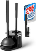 FORASTO 3in1 Toilet Plunger and Brush Set - Home Bathroom Cleaning Tools | 21" Extended, Groove Gap Brush, Heavy Duty Rubber Toilet Bowl Cleaner, Apartment Must Haves Bathroom Decor Accessories