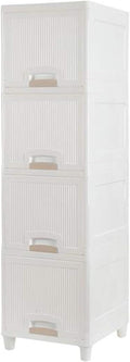 Slim Narrow Storage Drawers Organizer for Gadgets Peripherals, Dresser Storage Tower Plastic Organizer Unit Freestanding for Closet Entryway Hallway Nursery Room (4-Drawers), White