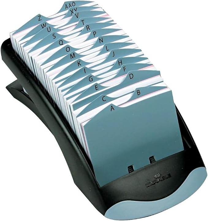 Durable Telindex Desk Address Card Holder - Includes 500 Pockets for Business Cards - Includes A-Z Index - Made from Black Plastic (Pack of 8)