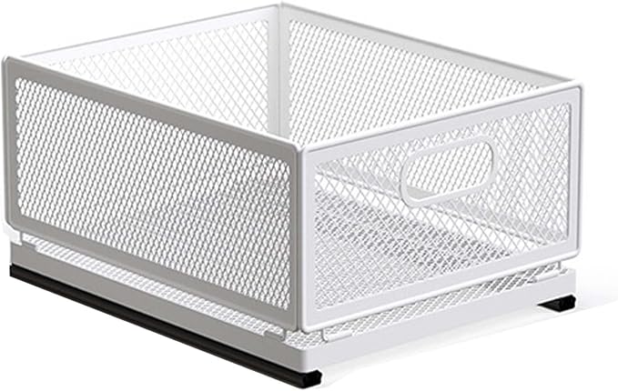 Slide-Out Storage Baskets W9.4"xD11.8"xH6.1" Rustproof Carbon Steel pull out Organizers with Super Strong Adhesive for Home Kitchen Drawers, Shelves, Cabinets
