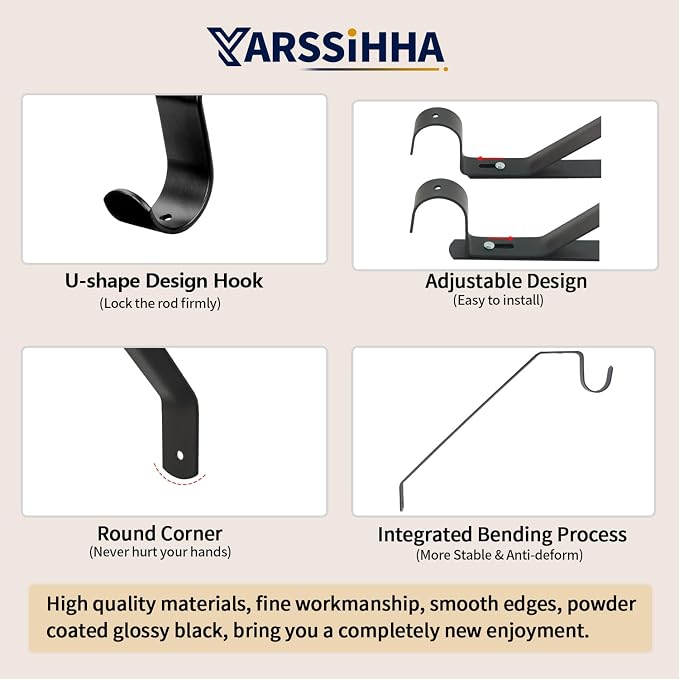 Yarssihha 4 Pack Adjustable Closet Rod Bracket, Wall Mounted Closet Shelf Bracket, Black Closet Rod Support Bracket with Screws