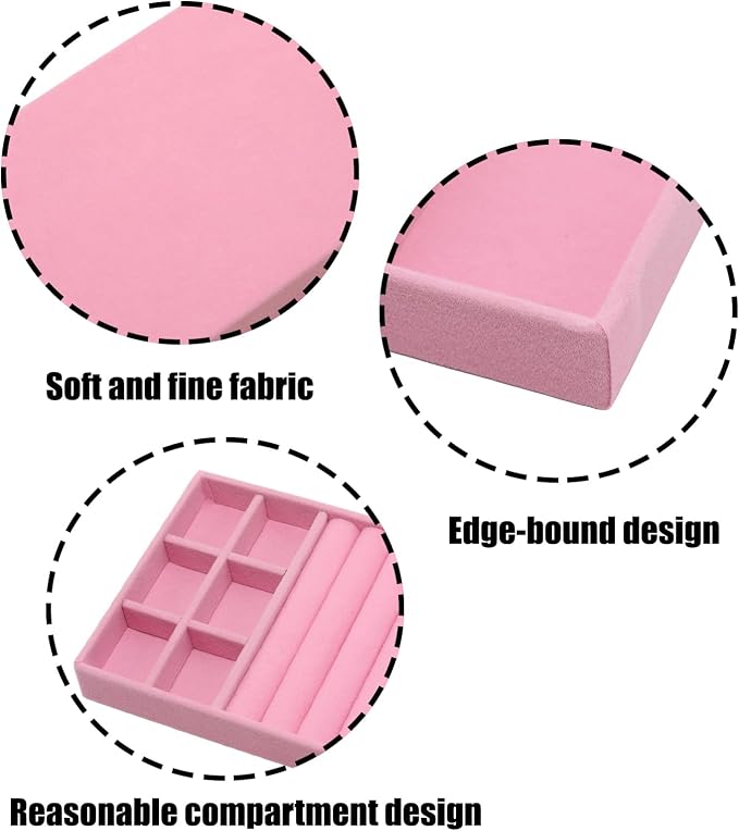 Velvet Jewelry Organizer Trays Pink Stackable Jewelry Storage Display Tray with Removable Dividers, 3-in-1