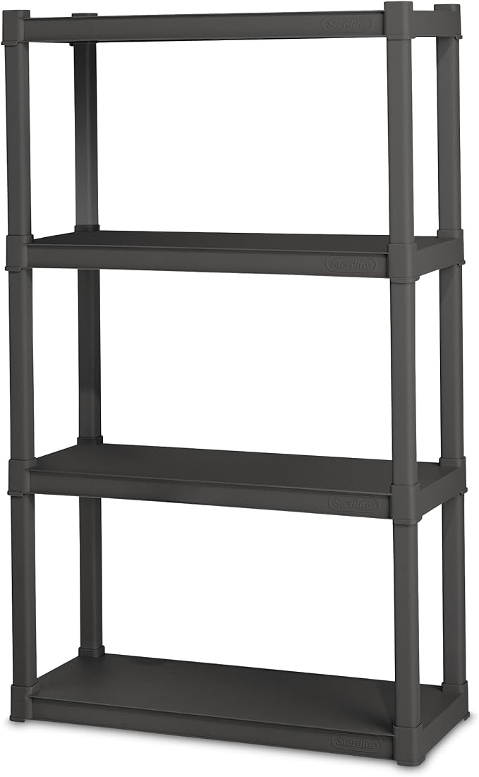 Sterilite 4 Shelf Unit, Heavy-Duty Shelving Storage and Utility Rack - Standing Plastic Organizer Shelves for Kitchen, Bathroom, and Garage | Plastic Shelves for Storage, Plastic Storage Shelf, Garage Shelving