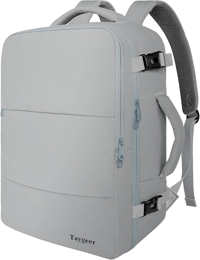 Taygeer Carry On Backpack for Men Women, Travel Backpack with Shoe Pouch | Laptop Mochila 17.3inch Flight Approved with Water Bottle Pocket, College Teacher Tote Bag for Business Travel, Grey