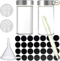 2-Pack Glass Spice Jars Set, With Spice Labels, Chalk Marker, Funnel, Shaker Lids and Airtight Metal Caps Included, 4oz Empty Spice Bottles, Square/Cylinder (Cylinder)